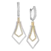14k Two-tone Gold Round Diamond Flared Dangle Earrings 3/4 Cttw