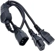 Toptekits C14 to 2X C13,IEC320 C14 Male to Dual C13 Female Power Y Splitter Adapter Cable Cord, IEC C14 Male Plug to 2X IEC C13 Female Socket Y Split Power Extension Cable (3.3ft/1m)