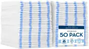 Bulk Edgeless Microfiber Cleaning Cloths, White and Blue Stripe, 50 Pack