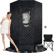 Efficraft Portable Steam Sauna Box,Full Size Pentagon Sauna, Indoor Personal Home Spa Sauna Kit,Detox & Relaxation Steam Room for Home,W/3L 1500W Steamer, Remote Control,Non-Slip Mat, Foldable Chair