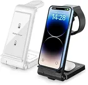 ADOCARN Wireless Charger Stand Foldable Fast Charging Dock for Mobile Phones Earbuds Smartwatches Compact Design for Easy Portability Compatible with Devices Black