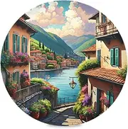 Round Placemats, Placemats for Dining Table, Non Slip Washable Placemats for Kitchen, Dining Table Indoor/Outdoor, Attractive View Small Village Along