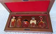 SET 5 PERFUME BOTTLES WOODEN BOX-HERMES-GIVENCHY-GRES-BOUCHERON-VAN CLEEF/ARPELS