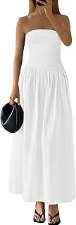 [PRETTYGARDEN] Women 2025 Summer Elegant Strapless Maxi Dress Tube Top Dress A Line Flowy Long Wedding Party Cocktail Dresses