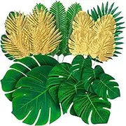 60 Pcs Artificial Palm Leaves,Artificial Palm Leaves & Faux Monstera Leaves Decor Set,Fake PalmHawaiian Luau Theme Party Table Decorations Faux Green Leaves for Birthday Wedding for Living Room