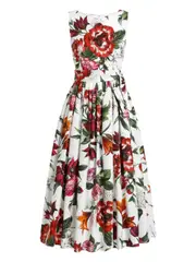[Dolce & Gabbana] Dolce & Gabbana-Abito Senza Maniche In Popeline Stampa Fiori-Donna 42 IT