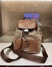 NWT Coach CR130 Pace Backpack Signature Canvas&Refined Calf Leather Khaki/Saddle