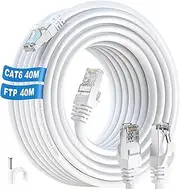 ikbc Ethernet Cable 40m Cat 6, Long Ethernet Cable 40m Outdoor, FTP Shielded High Speed Internet Cable, 23AWG Network Cable Cat 6 40m, RJ45 Gigabit LAN Cable for Router PS4/5(40 Clips)