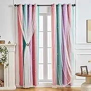 SeseBee Girls Blackout Curtains, 2 Panel Girls Princess Curtains Kids Bedroom Windows, Darkening Curtains, Princess Bedroom Accessories(Pink Purple Green, W52×L84×2P)