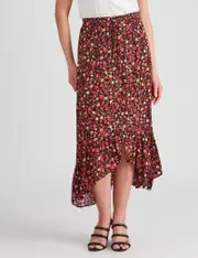 Rockmans Button Thru Skirt - Size 10 - Womens - FLORAL