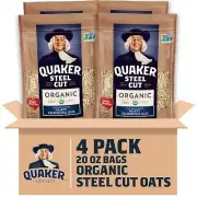 Quaker Organic Steel Cut Oats 20 Ounce Pack of 4 Heart Healthy Breakfast Cereals