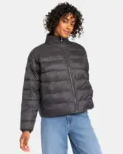 New ROXY Women's Wind Bliss Padded Jacket Puffer Coat Full Zip Packable Black XS