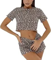 [RISCUYY] Cheetah Print Outfit for Women Crop Top and Shorts Comfy 2 Piece Short Sets for Women 2025