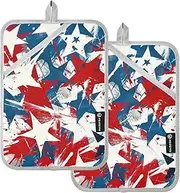 Pot Holder Heat Resistant 4th of July Blue Red American Doodle Stars Potholders with Pockets Hot Pads Oven Mitts 2 Pack
