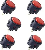 SANWA 6 Piece Original OBSF-30 arcade button 30mm snap in buttons for arcade joystick controller & video game console (Black & Red)