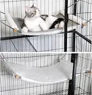Reversible Cat Hammock for Cage Hanging, Soft Sleeping Bed for Kittens and Small Pets, Features Hardwood Spreader Bars, Portable Hammock can be Tied Between Trees or Posts (Grey+White, Medium)