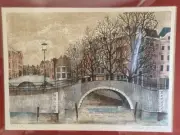 "AMSTERDAM" HERBERT BREITER SIGNED 199/275 FRAMED & MATTED 34"×27.5 LITHOGRAPH