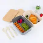 Wheat Straw Food Storage Box Bamboo Wood Cover Lunch Box Portable Kids