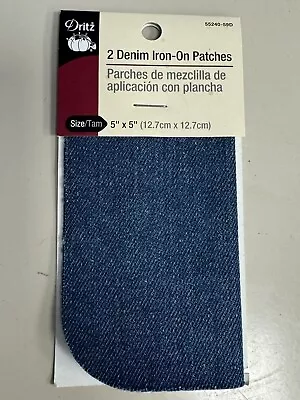 Dritz 55240-59D Patches, Iron-On, Denim, 5 x 5-Inch (2 Count) New