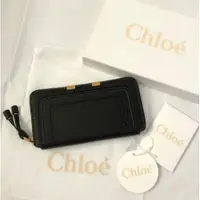 在飛比找蝦皮購物優惠-二手 Chloe Marcie 黑色小牛皮拉鍊長夾 灰色 焦