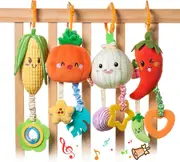 Soft Plush Hanging Rattle Toy for Newborns 0-12 Months - Clip-On Pram Sensory Toy