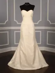 ANNE BARGE Bridal Wedding Dress Ivory Silk Lace Strapless Sheath Morelle Gown 10