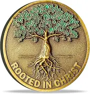 Rooted in Christ Challenge Coin Antique Gold Color Christian Lucky Coin Bible Verse Medallion Pocket Hug Token (Single Coin)