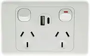 Double Power Point GPO 5V 2A USB TypeC10A Plug Socket Switch Wall Outlet Power Supply (USB Type-C)