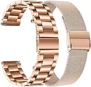 TRUMiRR Band Set for Samsung Galaxy Watch 42mm / Watch 7 FE 6 5 4 40mm 44mm / Active 2 Women, 20mm Rose Gold Solid Stainless Steel + Mesh Watchband Quick Release Strap for Garmin Vivoactive 3/3 Music