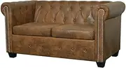 2 Seater Sofa Couch, Loveseat Lounge Chair Chesterfield Sofa 2-Seater Artificial Leather Brown