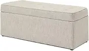 Cotton Linen Comfy Upholstered Multifunction Large Capacity Storage Bench Footrest Stepstool Shoe Changing Stool for Living Room Bedroom-White 98x38x40cm(39x15x16inch)