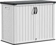 [Devoko] Outdoor Storage Cabinet 26 Cu Ft with Pad-Lockable Doors, Horizontal Storage Shed Waterproof Patio Tools Storage Box for Sofa Cushions, Gardening Tools and Accessories (White)