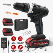 21V Electric Cordless Drill Driver+2Batteries Set Screwdriver Power Tool DIY Kit