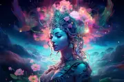 Flower Goddess UV tapestry, Blacklight Reactive, Psychedelic Wall Hanging, DMT