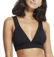 Seafolly Women's Banded Longline Triangle Bikini Top Swimsuit Active Black Sz-8