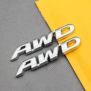 2pcs Metal Small AWD Emblem All Wheel Drive Logo Side Tailgate Wing 4wd Badge (Silver)