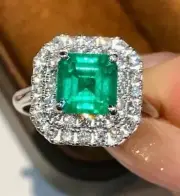' 2.20 Ct Square Natural Emerald diamond Woman s Ring 14Ksolid white gold