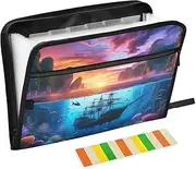 Pirate Ship Sunset Expandable Folders for Documents 13 Pocket Accordion Folders with Handle Tax Organizer