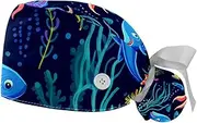 [YTYVAGT] 2-Pc,Gourd-Shaped Working Cap,Fisherman Hat with Buttons and Cotton Sweatband,Underwater Pattern with Whale Ocean