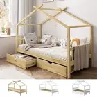 Oikiture Bed Frame Wooden Single Timber House Base Beds Pine Storage Drawers