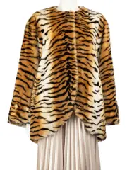 Brown Tiger Print Faux Fur Coat
