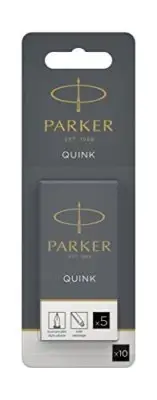 Parker Quink Fountain Pen Refills, Long Cartridges, Black Ink, Pack of 10