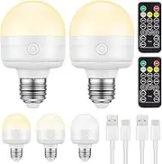 MOKOQI Rechargeable Light Bulbs with Remote Control E27 LED Light Bulb with Dimming and Timer, Magnetic Detachable Bulb for Wall Sconce and Lamp Replace, 2 Pack