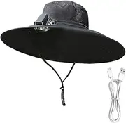 [Shxupjn] Wide Brim Sun Hat - Large Brim Fishing Hat with Fan - Summer Sun Hat with Two Solar Fan, Wide Brim Solar Fan Outdoor Fishing Hat-Solar and USB Charging