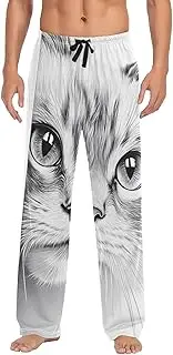 [PDZRMY] Pajama Pants Cat Head Black White for Men Men's Separate Bottoms, Lounge Pants with Pockets S