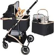 Pet Stroller for Small Medium Dogs, Lightweight Stroller for Dogs Cats with Detachable Carrier, Foldable Pet Carrier with Shock Absorbing System, Dog Car Seat,Storage Basket