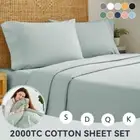 2000TC 4PCS Bed Sheet Set Flat Fitted Pillowcase Single/Double/Queen/King Bed AU