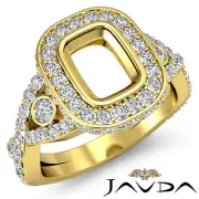 Cushion SemiMount Diamond Engagement Cross Shank Pave Ring 18k Yellow Gold 1.4Ct