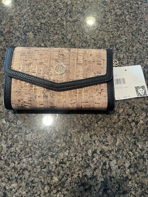 NWT Anne Klein Cork with Black Leather Wallet on a String Crossbody Bag