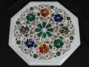 Multicolor Stone Inlay Work Coffee Table Top Octagon Marble Entryway Table